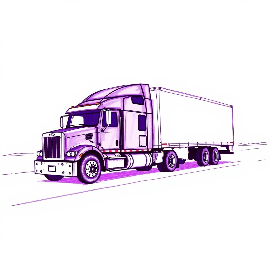 nice pencil sketch of purple semi-truck
